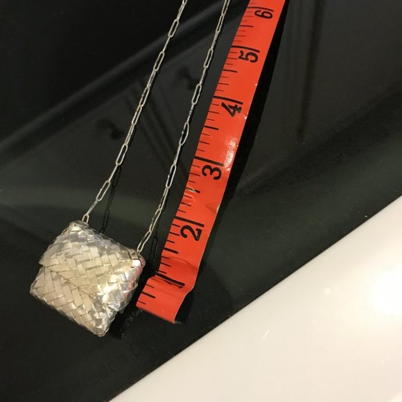 Sterling Silver Coin Purse Pendant Necklace Weave Basket Style Top Open - Picture 5 of 9